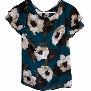 Banana Republic Teal Magnolia Floral Blouse XS